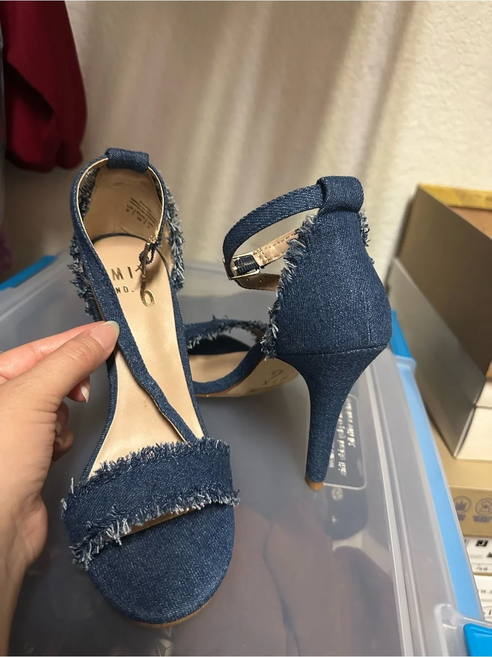 NEW! No. 6 Frayed Denim Ankle Strap Heels - Blue